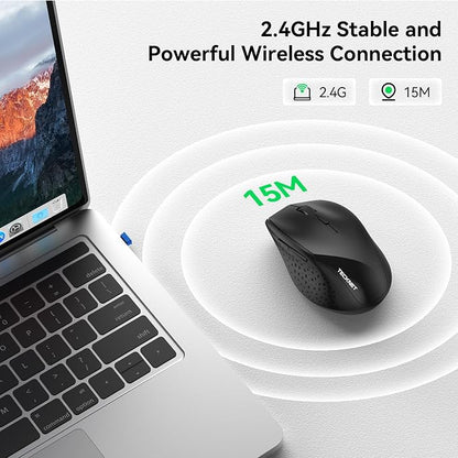 TECKNET Wireless Mouse, 2.4G Computer Mouse with 6-Level Adjustable 4800 DPI, 30 Months Battery, Ergonomic Grips, 6 Buttons Portable for PC, Chromebook, Mac - Carbon Black