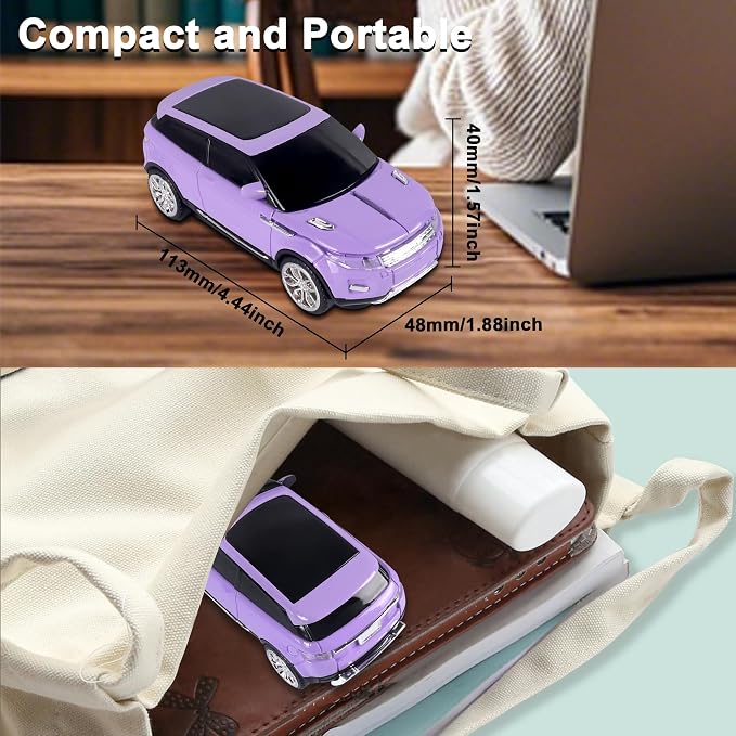 CHUYI Car Mouse Mini Small Cool SUV Car Shaped Wireless Mouse Portable 2.4GHz Optical Cordless Mice with USB Receiver 3 Buttons for Office School Travel for PC Computer Laptop Gift (Purple-1 Pack)