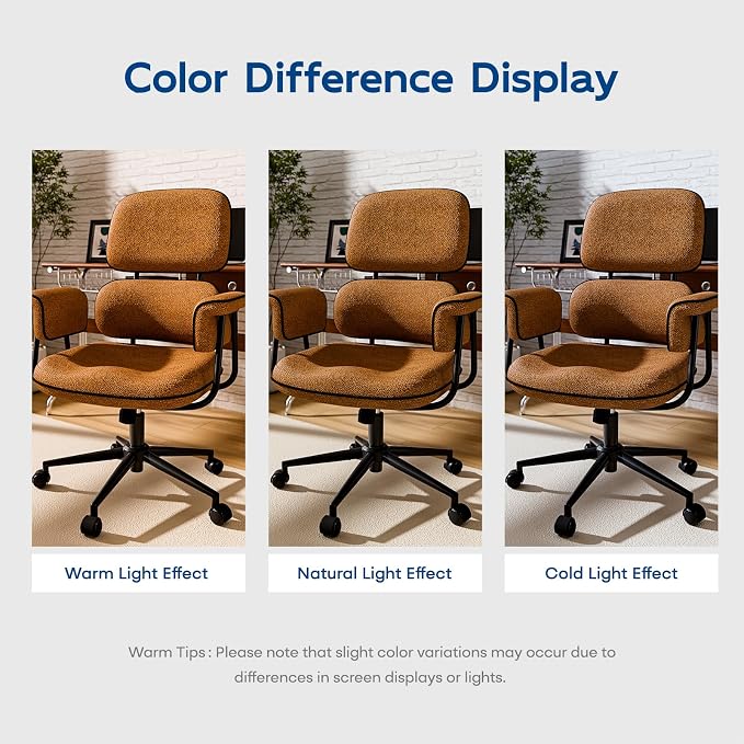HomeZeer Brown Office Chair, Memory Foam Seat Mid Century Modern Desk Chair | 3.9" Sloped U-Shaped Memory Foam Cushion, Granular Linen Fabric, Lumbar Support, 1.2mm Sturdy Metal Tube, 400LBS Capacity