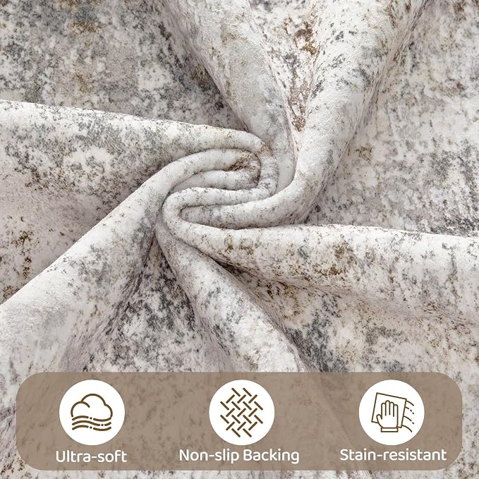 UERMEI 5x7 Area Rug Living Room Rugs - Washable Neutral Modern Abstract Soft Thin Large Rug Indoor Floor No Slip Rug Carpet for Bedroom Under Dining Table Home Office Decor - Brown Grey