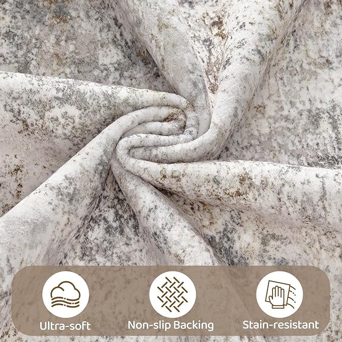 UERMEI 8x11 Area Rug Living Room Rugs Thickened - Washable Neutral Modern Abstract Soft Rug Indoor Floor No Slip Rug Carpet for Bedroom Under Dining Table Home Office Decor - Brown Grey