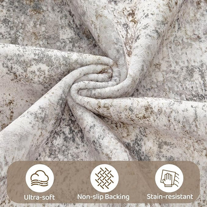 UERMEI 10x11 Area Rug Living Room Rugs - Washable Neutral Modern Abstract Soft Thin Rug Indoor Floor No Slip Rug Carpet for Bedroom Under Dining Table Home Office Decor - Brown Grey