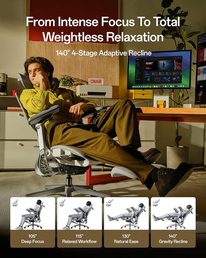 Hbada E3 Pro 2026 Edition Ergonomic Office Chair, Mesh Desk Chair with 3-Zone Floating Lumbar Support, Upgraded 4D Headrest, 720° Armrests, Grey with Footrest