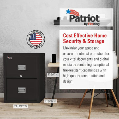 FireKing Patriot 2P1831-CBL Insulated UL Class 350 one-Hour Fire Rated Vertical Filing Cabinet with 2 Drawers, Deep Letter Size, 31-9/16" Length x 17-3/4" Width x 27-3/4" Height, Black