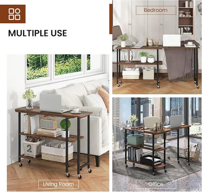 Tangkula 360° Rotating Sofa Side Table, Patented Mobile End Table with 2-Tier Storage Shelves, Swivel Rolling Desk with 6 Lockable Wheels, Metal Frame, Movable Laptop Table Couch Snack Table for Home