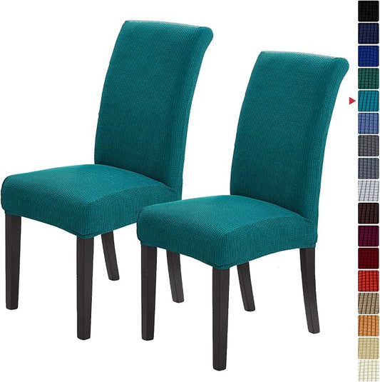 Stretch Chair Covers for Dining Room Set of 2, Removable Washable Dining Room Chair Covers, Dining Chair Slipcovers Seat Protector, Great Home Decor and Banquet Upholstery (Teal, 2 Pack)