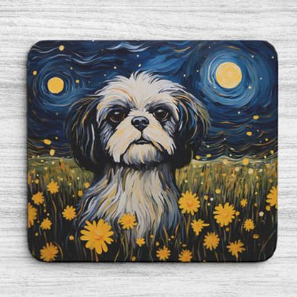 Starry Night Dog Mouse Pad for Home Office Gaming Working Desk Computer Desktop Accessories Non-Slip Rubber Mouse Pad for Dog Lovers (Shih Tzu)
