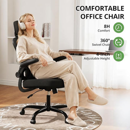Ergonomic Office Chair 330 lb with Wheels, Lumbar Support & Headrest | Flip-Up Arms,Back Support,Gaming chairs,Breathable Mesh,2D Headrest