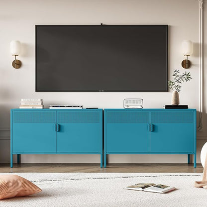 Chshin Metal Storage Cabinet with Doors,Blue Accent Cabinet,Metal Locker Storage Cabinets,2 Door TV Media Stand with Removable Shelves for,Home,Office,Entryway,Living Room