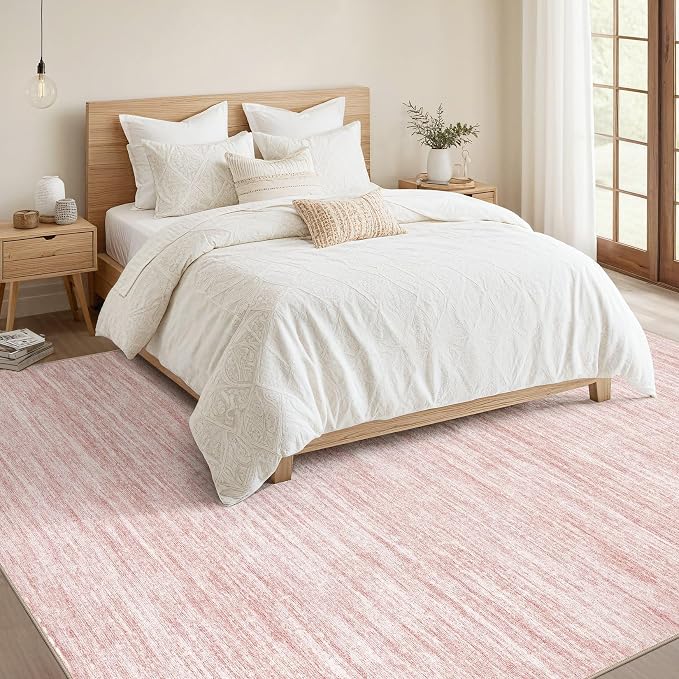 Nakagishi 5x8 Area Rugs Living Room: Washable Large Vintage Rug Neutral Non-Slip Soft Stain Resistant Indoor Carpet for Bedroom Nursery Dining Room Office Playroom - Pink-01