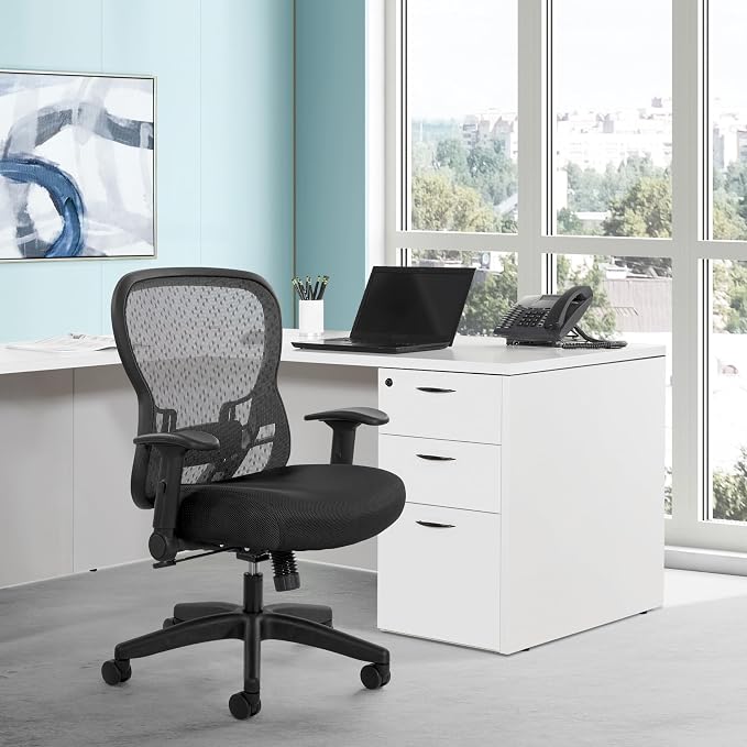 Space Seating 529 Series Deluxe R2 SpaceGrid Mesh Back and Memory Foam Seat, 2-to-1 Synchro Tilt Control, Adjustable Tilt Tension, Lumbar Support and Flip Arms Office Chair, Black