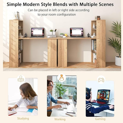 Tangkula Computer Desk with Bookshelf, Writing Study Desk with Storage Shelves & CPU Stand, Modern Compact Computer Workstation for Home & Office, Space-Saving Design(Natural)