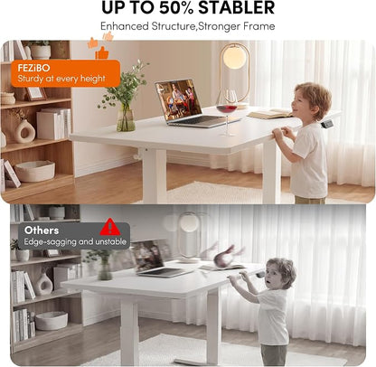 FEZIBO One-Piece Standing Desk, 48"x24" Seamless Tabletop Electric Height Adjustable for Home Office, Study Rooms & Multi-Device Workstations, White