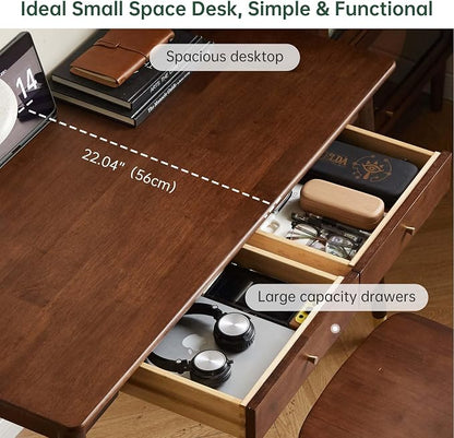 Computer Desk, Solid Wood Desk, Mid Century Modern Home Office, Writing Desk with Drawers for Study Bedroom Living Room 47.24" W