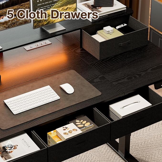 71x32″ Electric Standing Desk with 5 Drawers, Sit Stand Desk with Power Outlets, Monitor Shelf, RGB LED Lights and Cable Management, Height Adjustable 28.3"-47.2" for Home & Office, Black
