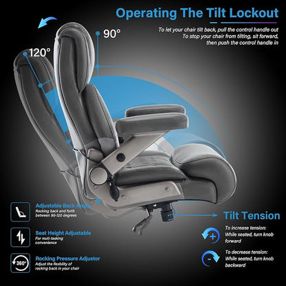 Big and Tall 700lbs Office Chair - Adjustable Lumbar Support 3D Flip Arms Heavy Duty Metal Base&Wheels, High Back Large Executive Computer Desk Chair, Thick Padded Ergonomic Design for Back Pain