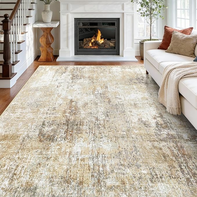RELEANY Washable Area Rugs 6'x8' Non-Slip Modern Abstract Soft for Living Room Entryway Bedroom Kitchen, Print Pattern, Neutral Brown Gray