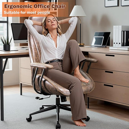Home Office Chair,Ergonomic Computer Chair with Lumbar Support Adjustable Height,Mid-Century Modern Office Chair with Rolling Swivel Chair for Home Office Game Study(Suede High Back Chair,Dark Brown)