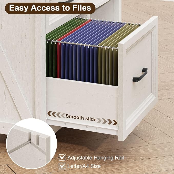 Halitaa 3 Drawer File Cabinet, Farmhouse Lateral Filing Cabinet Fits Files Letter or A4 Size, Wooden Printer Stand with Open Storage Adjustable Shelf for Home Office, Rustic White and Brown