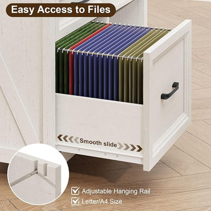 Halitaa 3 Drawer File Cabinet, Farmhouse Lateral Filing Cabinet Fits Files Letter or A4 Size, Wooden Printer Stand with Open Storage Adjustable Shelf for Home Office, Rustic White and Brown