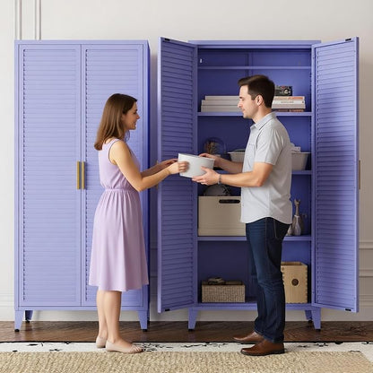 61" Tall Metal Pantry Cabinet with Lock and 3 Adjustable Shelves,Freestanding Heavy Duty steel Storage Locker,Purple Metal Cabinets for Kitchen,Living Room,Laundry,Garage,61" H X 27.6" W X 13.8" D
