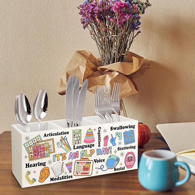 Speech Therapy Pencil Holder for Desk, Speech Therapy Classroom Decor Gift for Women Men, It's an Slp Day Decorations for Playroom Office Desk Accessories