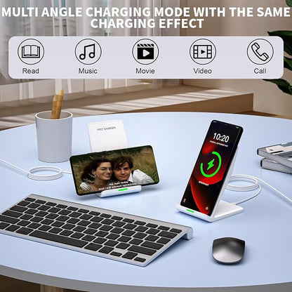 Wireless Charging Phone Stand,15W Fast Wireless Charger Station with 20W Adapter USBC Charger for Apple iPhone 17 Pro Max/17 Pro/Air/16/15/14/13,Samsung Galaxy S25 Ultra/S24/S23/S22/Z Flip Fold/Note20