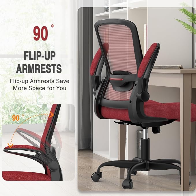 Mimoglad Office Chair, Ergonomic Desk Chair with Adjustable Lumbar Support, High Back Mesh Computer Chair with Flip-up Armrests-Task Chairs, Executive Chair for Home Office