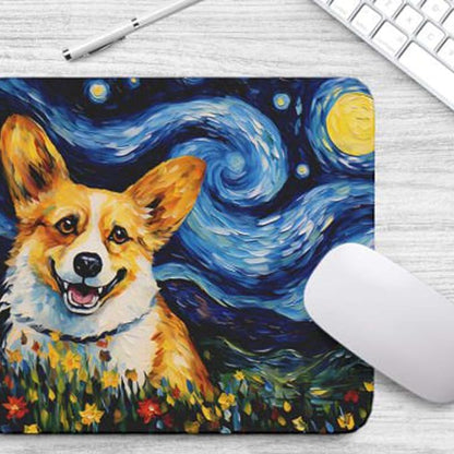 Starry Night Dog Mouse Pad for Home Office Gaming Working Desk Computer Desktop Accessories Non-Slip Rubber Mouse Pad for Dog Lovers (Corgi)