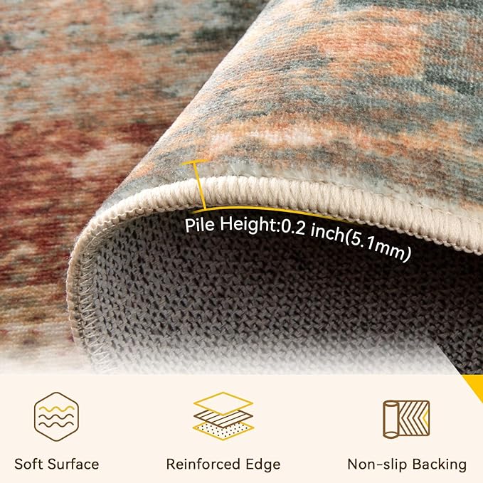 RELEANY Washable Area Rugs 2'x4' Non-Slip Modern Abstract Soft for Living Room Entryway Bedroom Kitchen, Print Pattern, Brown Rust Red Green Blue Multi