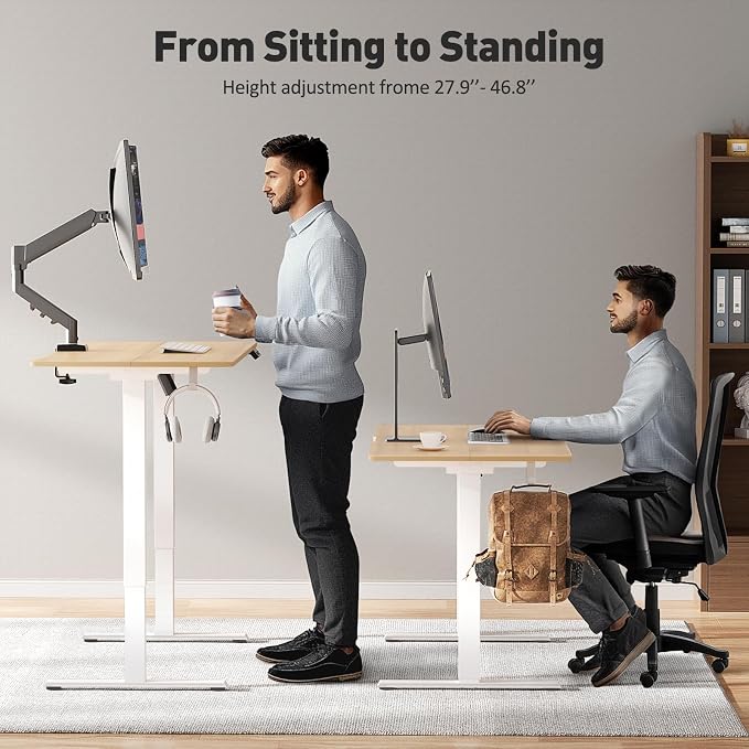 48x24 in Electric Standing Desk,Adjustable Height with Wheels,Oak | Spliced Desktop,27.9"–46.8" Height Range,4 Memory Presets,Lockable Wheels,Headphone Hook,Sit Stand Desk,Home Office