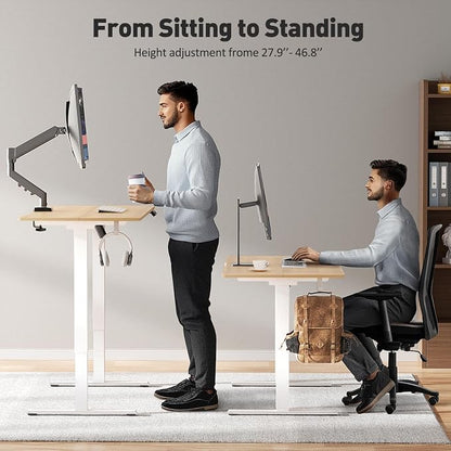63x24 in Electric Standing Desk,Adjustable Height with Wheels,Oak | Spliced Desktop,27.9"–46.8" Height Range,4 Memory Presets,Lockable Wheels,Headphone Hook,Sit Stand Desk,Home Office