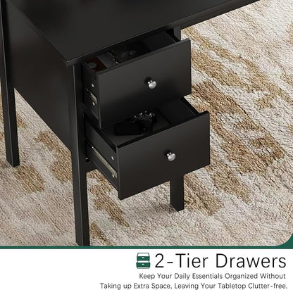 BHG Computer Desk with Drawers,Modern White Home Office Desk with Storage Filing Cabinet, Vanity Desk Makeup Dressing Table for Bedroom,Small Writing Table PC Desks for Study (Black, 43.3")