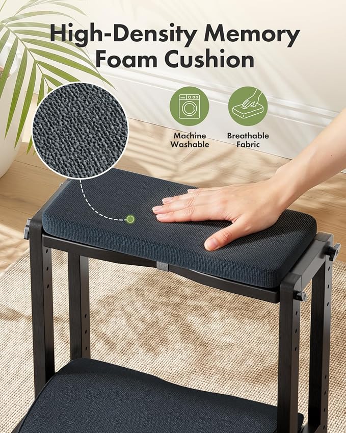 Amazer Double Step Foot Rest for Under Desk, 4 Adjustable Heights Bamboo Under Desk footrest with Soft Cushion, Dual-Layer Desk Foot Stool for Office Home Gaming, Natural Wood Foot Rests for Work
