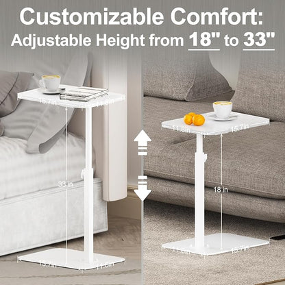 HzTinT Side Table Sofa Tray for Couch Heavy Metal Base Swivel/Adjustable Height, Sofa Bed Bathroom Study TV Tray C Shaped End Table Food Snack Trays for Eating