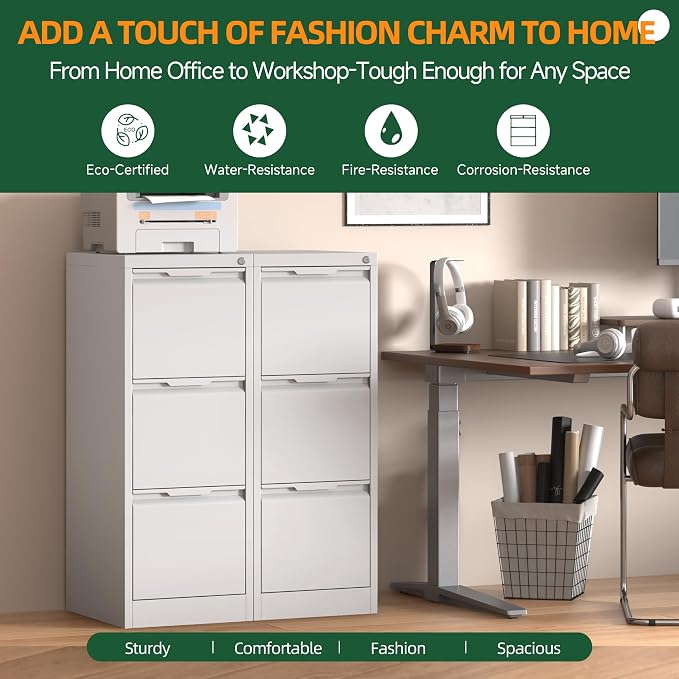 3 Drawer File Cabinet with Lock, Filing Cabinets for Home Office | Lockable File Cabinet, Metal File Cabinet, Heavy Duty File Storage Cabinet for Letter/Legal/A4/F4 Size, Assembly Require