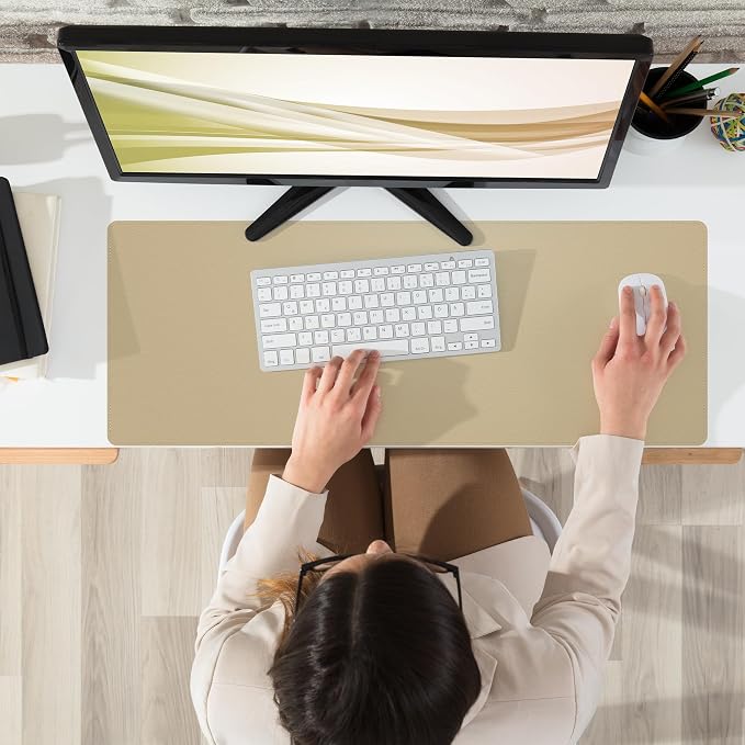 AFIING Apricot Desk Pad 31.5" x 12", Leather Desk Mat | Waterproof PU Leather, Non-Slip Rubber Base, Modern Desk Decor, Office & Home