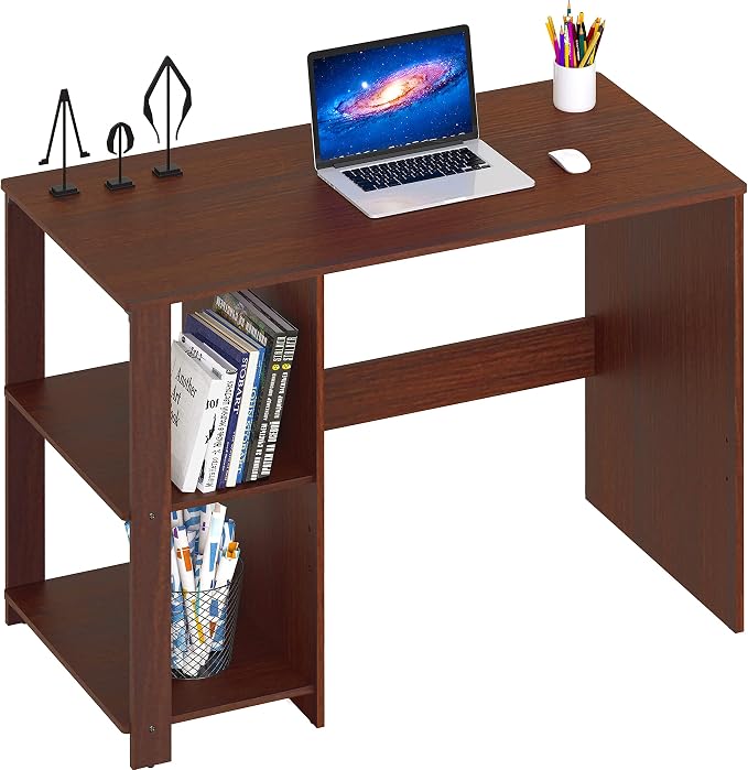 SHW 38-Inch Home Office Computer Desk with Shelves, Cherry