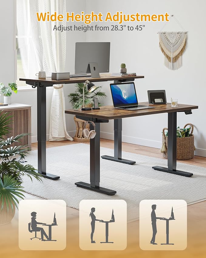CubiCubi Electric Standing Desk, 48 x 24 Inches Height Adjustable Sit Stand Desk, Ergonomic Home Office Computer Workstation, Rusticbrown
