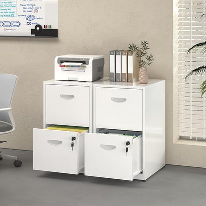 UNICOLY 2 Drawer File Cabinet with Lock, Metal File Cabinets for Home Office, Under Desk Storage, Printer Stand, Office File Cabinets for Letters and File Boxes, Assembly Required, White
