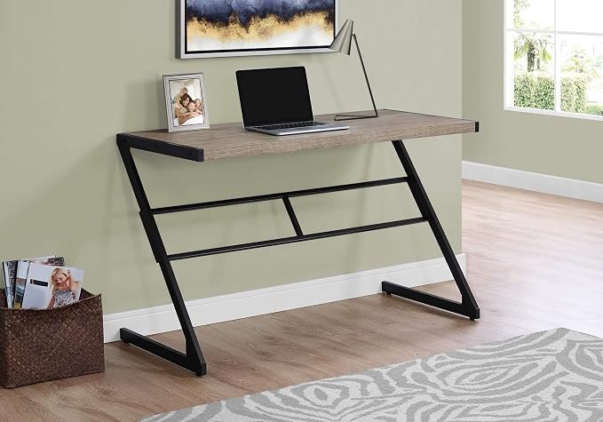 Monarch Specialties Simple Modern Study Laptop Table for Home & Office Computer Desk-Z-Shaped Metal Leg, 48" L, Dark Taupe