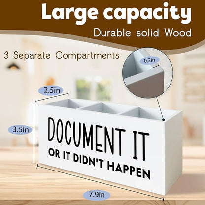 Funny Pen Holder for Desk, HR Human Resource Office Decor, Office Humor Gifts for Coworkers, Document It or It Didn't Happen Wooden Pen Pencil Holder Organizer for Desk Accessories