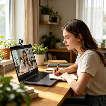 USB HD 2K Video Webcam，with Ring Ligh and Microphoneand Rotatable Tripod& Privacy Cover for PC，, Fast AutoFocus，with Auto White Balance for Video Calls, Live Streaming Gaming & Online Meetings