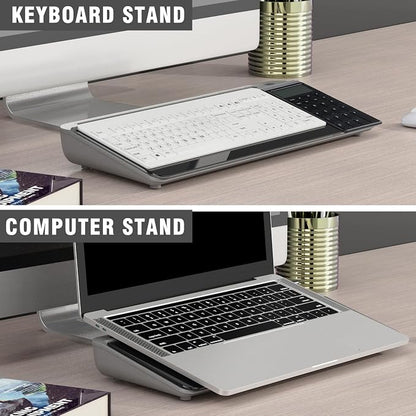SELEAD Desktop Glass Whiteboard with Calculator, Dry Erase Board Computer Pad Keyboard Stand with Organizer Drawer for Home, School, Office Desk Accessories, Black