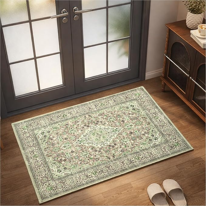 Goideal Washable Entry Rug 2x3, Sage Green Small Area Rugs Non Slip, Indoor Low Pile Carpet with Rubber Backing for Bathroom Kitchen Entryway Office