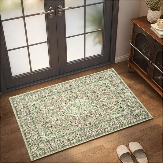 Goideal Washable Entry Rug 2x3, Sage Green Small Area Rugs Non Slip, Indoor Low Pile Carpet with Rubber Backing for Bathroom Kitchen Entryway Office