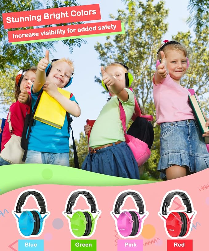 ZOHAN 032 Kids Noise Cancelling Headphones - 25dB NRR Kids Ear Protection, Hearing Protection Safety Ear Muffs for School Monster Truck Fireworks Traveling Studying Concerts Autism - Red