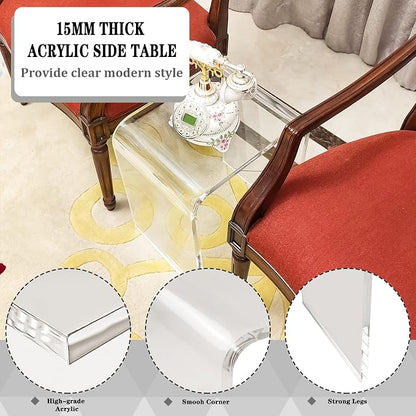 Acrylic Side Table Set of 2, 18" H x 16" W x 12" D x 3/5'' Thick Clear Small End Table, Transparent Nightstand and Stool for Home Office, Living Room and Bedroom