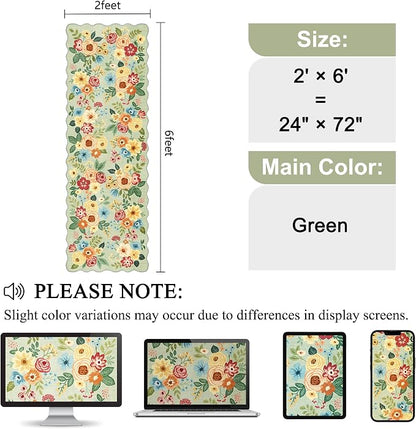 DUKINO 2x6 Runner Rug for Hallway, Washable Kitchen Rug with Non Slip Backing & Non-Shediing, Soft Low Pile Floral Design Runner for Bedroom, Kithchen, Living Room, Laundry, Bathroom, Green