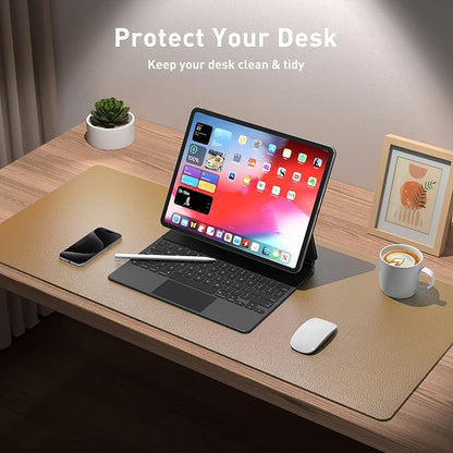 Aothia Faux Leather Desk Mat for Keyboard & Mouse (Khaki, 31.5" x 15.7") | Large desk mat for keyboard, mouse and laptop, creating a clean, organized workspace for work, study and everyday use